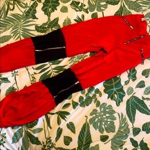 Red Cut-Out Mesh Pants